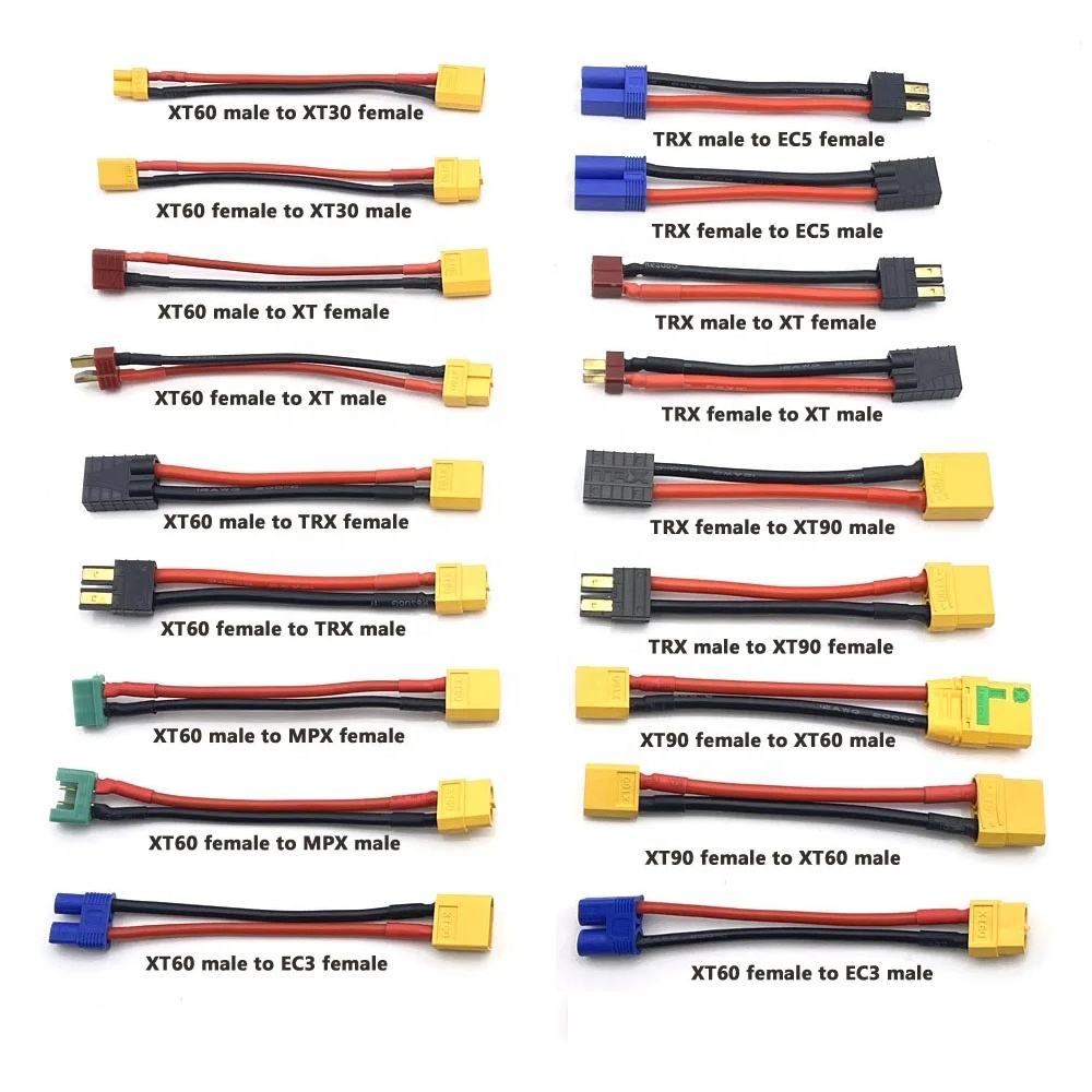 Amass XT30 XT60 XT90 EC3 EC5 MPX TRX Deans T Plug Female/Male Connector Adapter 12AWG 100mm RC Lipo Battery Electrical Toys