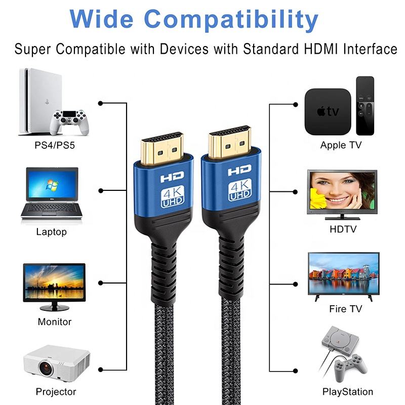 Customized High-Definition 4K, 8K, 60Hz, 120Hz, 144Hz, 2.1 Gold-Plated HDMI Cables, Video Cables 1m, 2m, 3m, 5m, 10m, 15m, 20m, 50m HDMI Cable插图2
