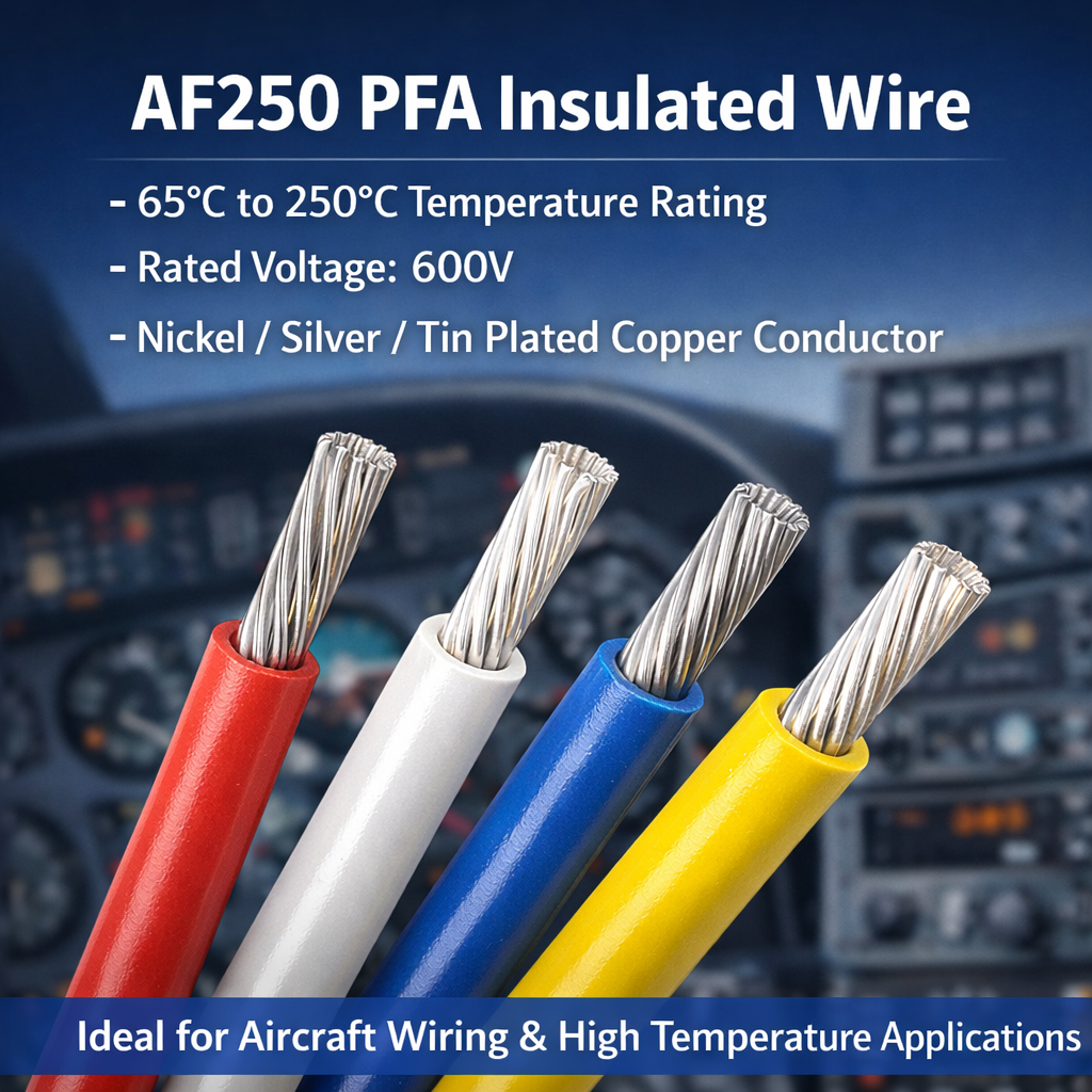 AF-250 Series Silver Plated Copper High Temperature Wire 250℃ 600V PFA Insulated VW-1 RoHS Compliant Hook Up Wire for Aerospace插图1