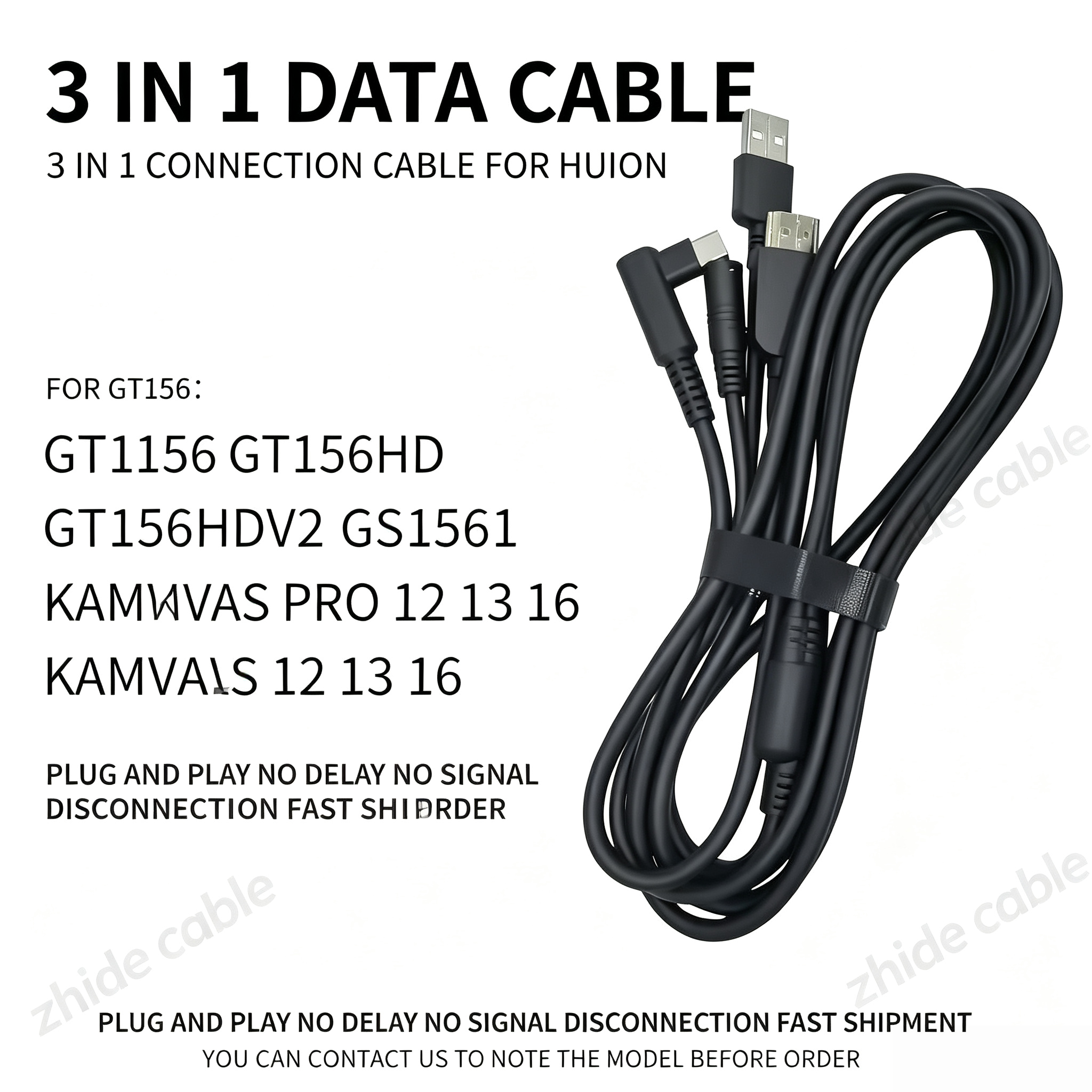 CB01 3 in 1 Cable for Huion Kamvas Drawing Tablet