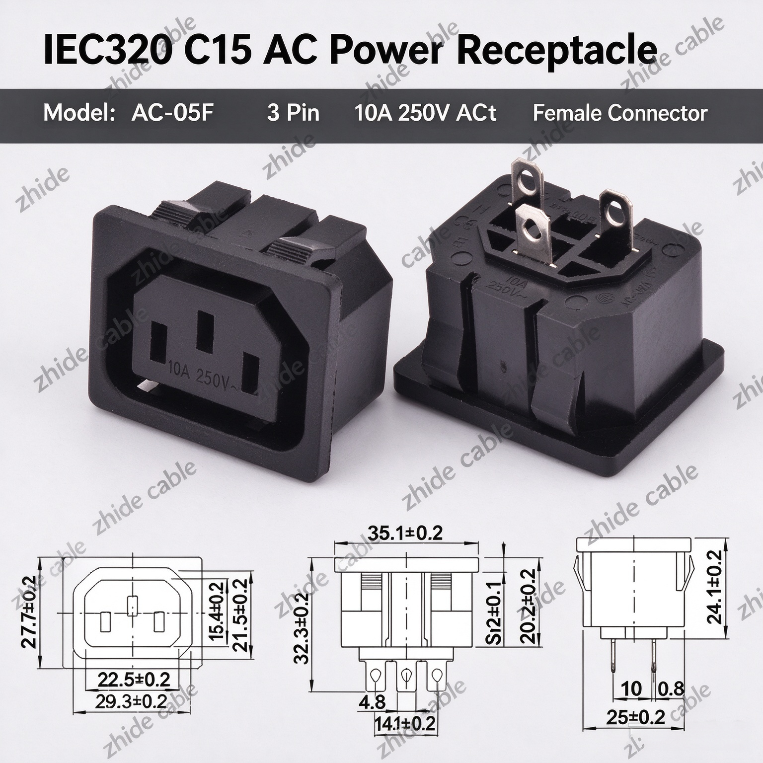 IEC320 C13 C14 C15 AC Power Inlet & Receptacle Socket插图