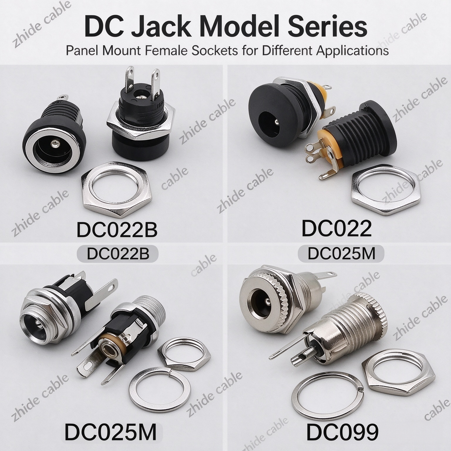 Panel Mount DC Power Jack 5.5×2.1mm Female DC Socket Cable Assembly Kit