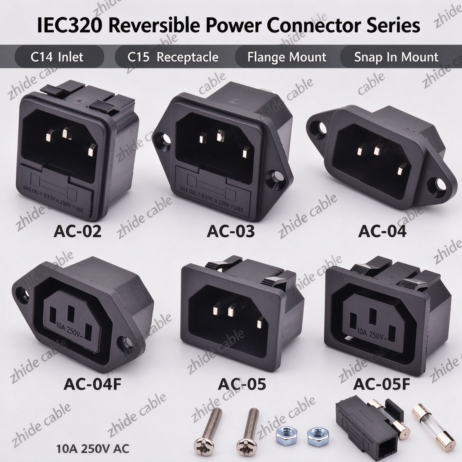 IEC320 C13 C14 C15 AC Power Inlet & Receptacle Socket