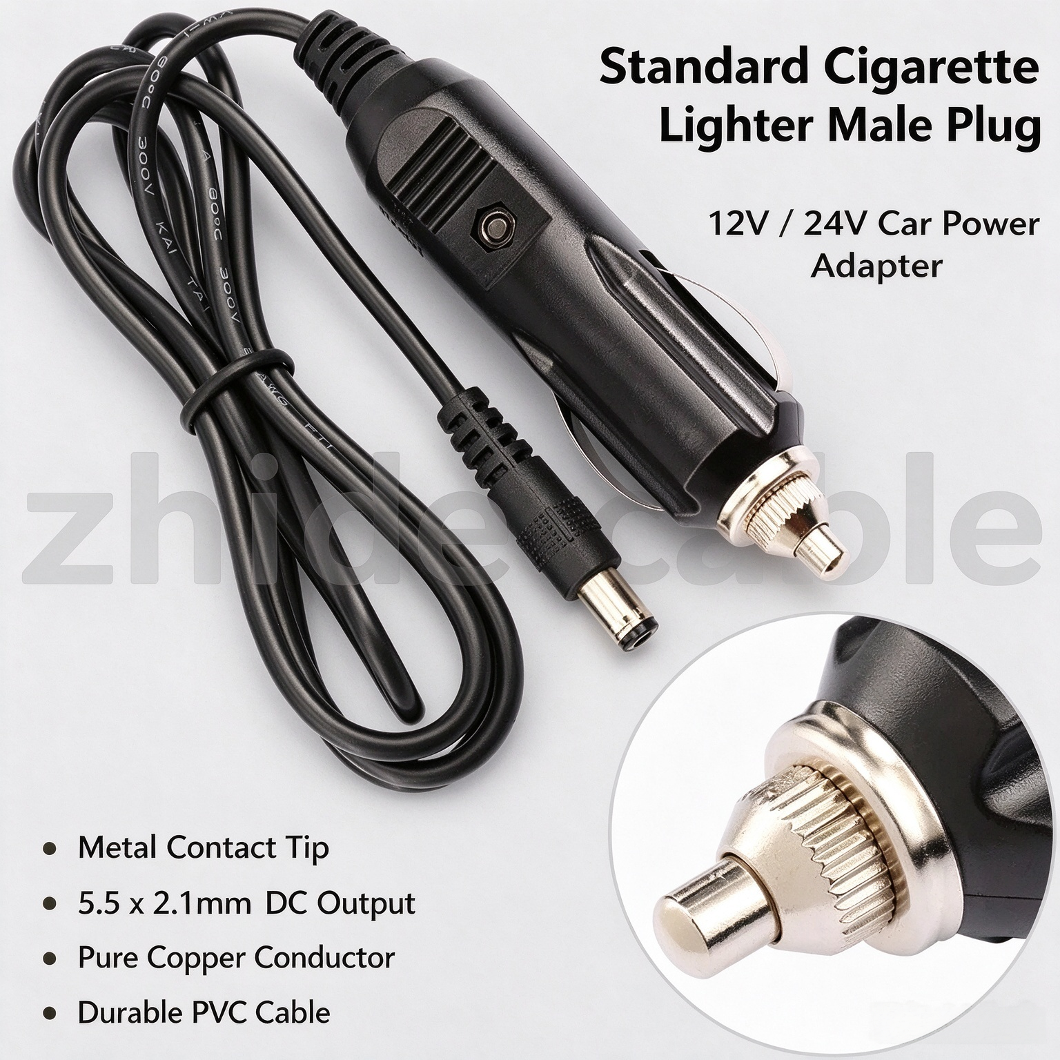Car Cigarette Lighter to DC 5.5×2.1mm Power Cable 12V 24V Heavy Duty Cord